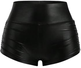 GORGLITTER Damen Kurze Hose Hohe Taille Leder Short Pu Lederoptik Kunstlederhose Minishorts mit Elastischer Bund Herbst Festival Outfit Clubwear Hotpants