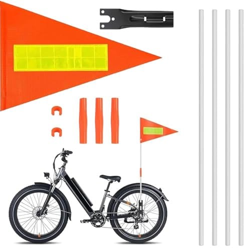 Kids Bike Safety Flag Kit - 1 Triangular Pennant with 4 Poles & 5 Connectors + Fixing Rod, High-Visibility Bicycle Accessories for Children's Bikes/Tricycles
