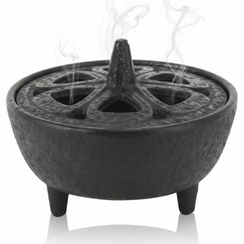 Lotus Flower Incense Burner, Vintage Cast Iron Wax Melter, Mini Incense Burner for Sticks, Cones, Wax Melts, Charcoal and Resin, Traditional Oriental Zen Home Decor