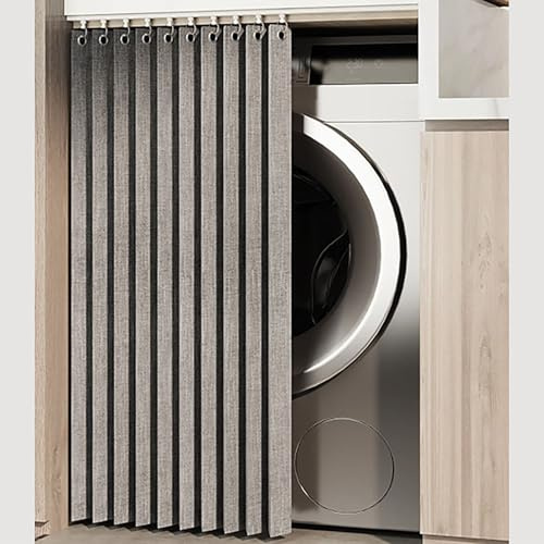Generisch Selbstklebend Schrankvorhang, Schiene Staubdichter Vorhang Zum Schieben KüChe Regal Vorhang, Wasserdicht Schrankvorhänge Küche für Offenes Regal,Grau,W80cm/H180cm