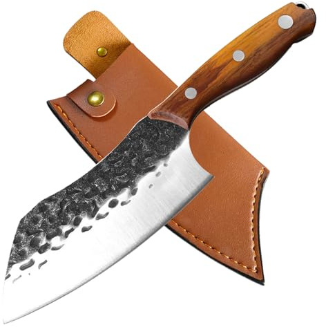 Fubinaty Cooking Knife 7 Inch Chef Knife Handmade Forged High Carbon Steel Full Tang Kitchen Knives with Sheath and Wooden Handle