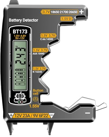 Small Portable Universal Battery Tester – Digital Voltage Checker For AA AAA C D N 9V Button Cell 1.5 V, 3.7 V Batteries – Handy DC Battery Detector, For Remote Controls Toys Car Appliances