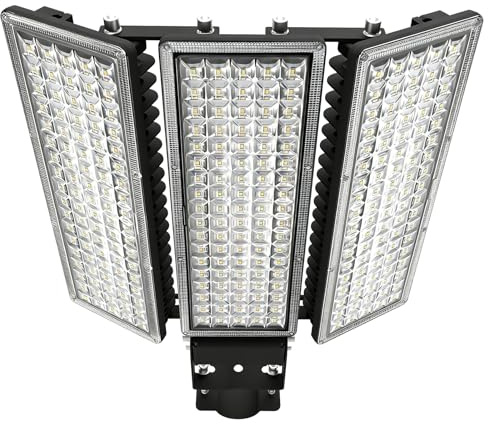 SUFUYA 300W LED Flutlicht 42000LM, 3 Köpfe Straßenlampe 6500K | IP67 Wasserdicht & Robust, Flimmerfrei, 10KV Blitzschutz. Festverdrahtung. 180° verstellbarer. Für 45-65mm Mast, Garten