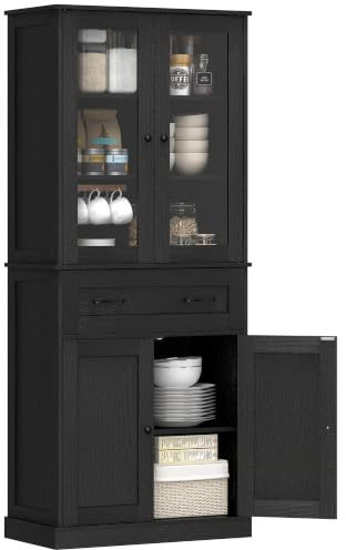 HOMCOM Küchenschrank mit Acrylglastüren Schublade 76x40x182,5 cm Schwarz