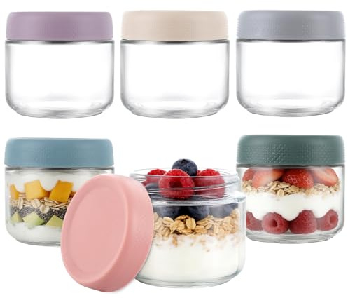 Lychico 6-Pack 300ml Glass Jars with Airtight Lids, Leakproof Containers for Overnight Oats, Yogurt, Smoothies, Sauces, Meal Prep & Fermentation, Wide Mouth Refillable Jars
