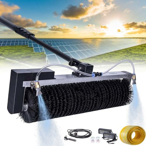 Himopuer Spazzola a Rullo per La Pulizia Solare a Spruzzo Automatico dell'Acqua,Manico Telescopico da 3,5-7,5M per Pannelli Fotovoltaici E Finestre,Spazzola Rotante Pulizia(7.5m/25ft)