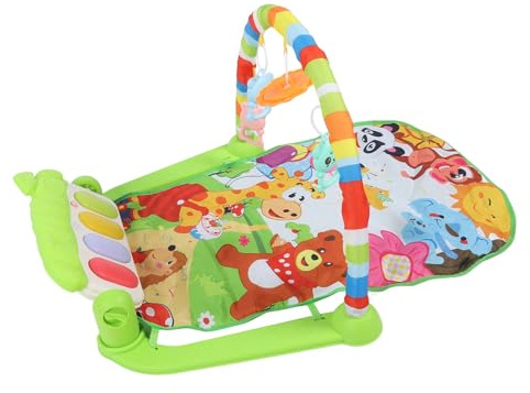 OVAQUIXI Kick Piano Gym-Spielmatte mit Musik für Babys, Interaktives Fitness-Aktivitätspad, Weiche Schutz-Spielmatte für Kleinkinder, Abnehmbares und Waschbares Baby-Fitnessstudio (GREEN)