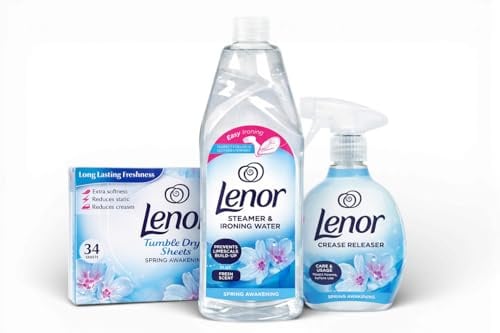 Lenor SPRING AWAKENING Ultimate Ironing Bundle – 500ml CREASE RELEASE Spray, 1L STREAMER & IRONING WATER, 34 TUMBLE DRYER SHEETS | Limescale Protection, Static Reducer & Long-Lasting Freshness Trio