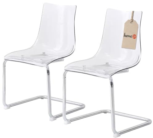 home24 Esszimmerstuhl 2er-Set, Freischwinger, Kunststoff, Sitzhöhe 45 cm | Sitzschale Durchsichtig, Gestell Eisen verchromt ohne Hinterbeine, Füße in Silber, 47 cm breit und 51 cm tief