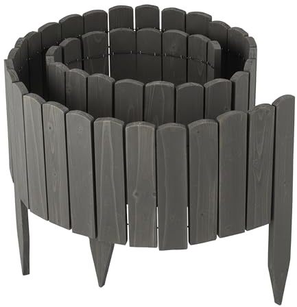 Relaxdays Beeteinfassung, 200 cm lang, flexibel, Sichthöhe: 30 cm, zum Stecken, Holz, Beetzaun, Rasenkante, dunkelgrau
