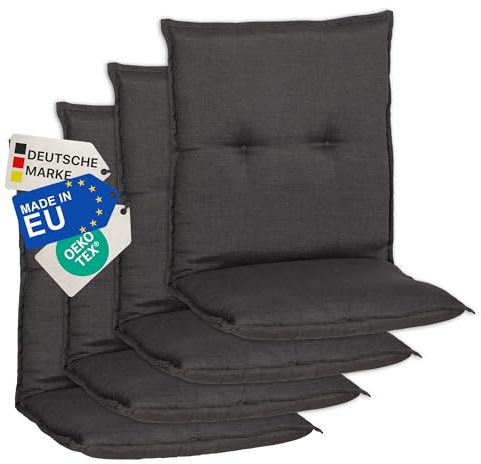 NYVI Gartenstuhl Auflagen Niedriglehner 4er Set Barcelona - UV-Beständig, Atmungsaktiv, Strapazierfähig - Niedriglehnerauflagen Sitzkissen Outdoor - Sitzauflagen für Gartenstühle 100x50cm Dunkelgrau