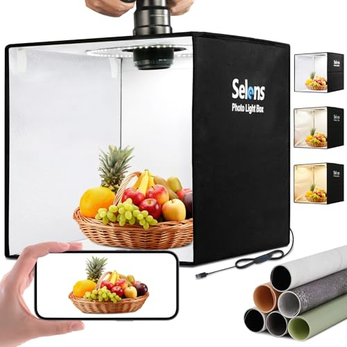 Selens Light Box Photography Photo Shooting Tents 16x 16x 16 Portable | 3200K-6500K, with 160 LEDs Lights, 6 Double-Sided Photo Backgrounds, for Product Photography of Jewelry and Small Items
