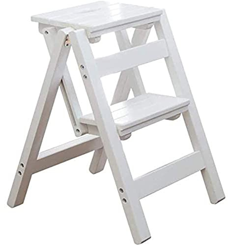 scaletta a gradini Scaletta pieghevole Scala multifunzionale in legno massello Sgabello for la casa(White)