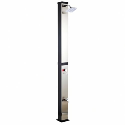 Marvin Doccia Solare Rectangular Series 40L con Pannello Solare Integrato, Doccia da Giardino Moderna in Acciaio Nero per Piscina, Terrazzo, Campeggio e Outdoor, Riscaldamento Naturale dell’Acqua | Fontanina integrata, pannello solare peracqua calda