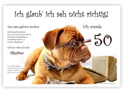 Einladungskarten für runden Geburtstag lustig witzig - kostenloser Eindruck Ihres Textes, als digitales Foto (JPG) oder gedruckt auf 250gr Feinstkarton