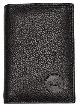 LOLUNA® Etui Porte Carte de crédit RFID/NFC - 3 Volets - 9 Cartes - Mini Portefeuille - Compact - Homme/Femme - Cuir Vachette Véritable (Noir)