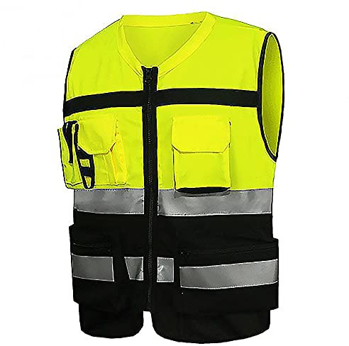 Warnwesten mit hoher Sichtbarkeit, hohe Sichtbarkeit, 2-Bänder, reflektierende Sicherheitsweste, Arbeitsweste, Jacke, Outdoor-Arbeitsweste, Größe L-3XL (1 Stück, Gelb/Orange), gelb, XL