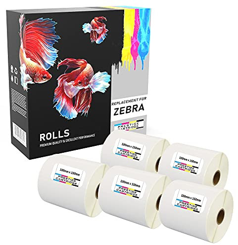 2,500 Zebra 100mm x 150mm Thermoetiketten (500 Etiketten pro Rolle) kompatibel zu Zebra Etikettendrucker - 5 Rollen