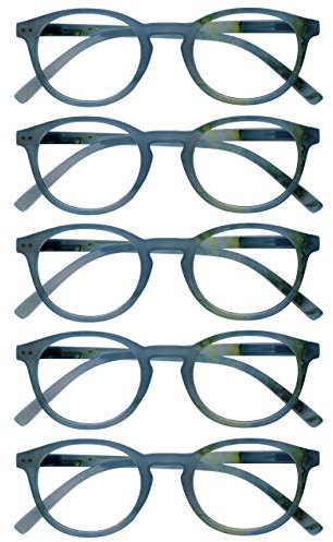 OPULIZE Zen Lesebrille 5er Pack Kleine Runde Rahmen Federscharniere Kratzfest Türkis Herren Damen RRRRR24-Q +2.00