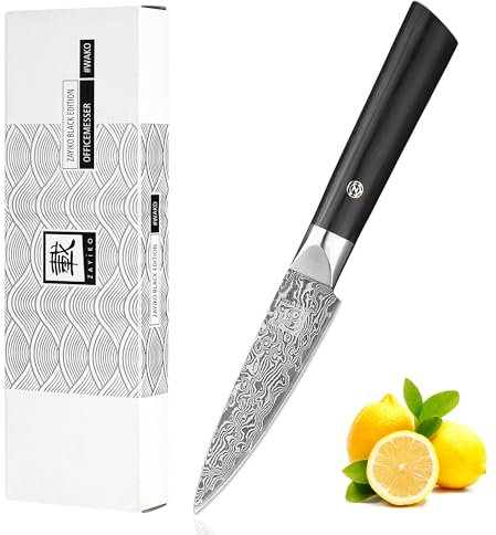 zayiko Black Edition Gemüsemesser & Schälmesser- Scharfe 9 cm Damastmesser Klinge aus 67 Lagen Damaststahl - Schälmesser mit Pakkaholzgriff - Obstmesser - Kochmesser - Schneidemesser