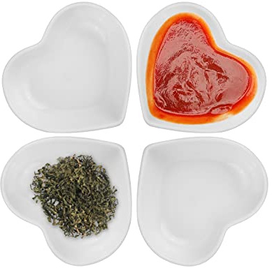 DS. DISTINCTIVE STYLE - Juego de 4 cuencos de cerámica con forma de corazón, 3 pulgadas, platos para aperitivos, color blanco