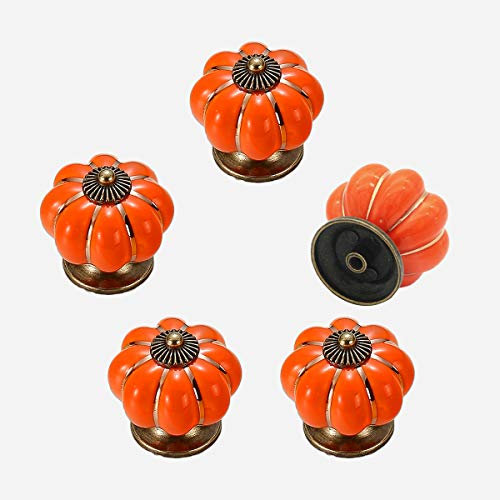 TentHome 5 Stück Kommodenknöpfe Möbelgriffe Schrankknöpfe Keramik Türknopf Möbelknauf Möbelknöpfe für Garderobe Schublade, 7 Bunte Farbe Kürbis, Orange