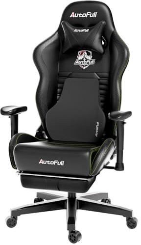 AutoFull C3 Gaming Stuhl, Ergonomisch Gaming-Stuhl mit Lordosenstütze, Höhenverstellbar & Neigungsfunktion, Gaming Stühle mit Fußstütze, 150 kg Belastbarkeit, Rennsitzdesign PU Leder (Schwarz)