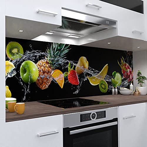 OneWheel | Adesivo da parete per cucina | 60 x 60 cm pellicola rigida in PVC | Adesivo da parete per specchio piastrellato Design frutta bianco | motivo: frutta splash