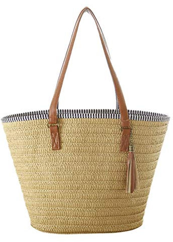 Facynde Strandtasche Damen Frauen Strandtasche Tasche Einkaufstasche Basttasche Stroh Handtasche