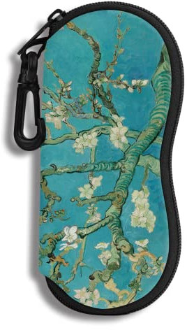 Hion Eyeglass Case Sunglasses Soft Pouch with Belt Clip Ultra Light Neoprene Zipper Eyeglass Case Printed Sunglass Bag for Stylish Portable Travel Glasses Casefor Men & Women(Van Gogh Almond Blossom)