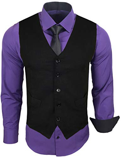 Baxboy Herren Hemd mit Weste Krawatte Anzugs Sakko Business Hochzeit Freizeit Hemden Frack Herrenweste Set wählbar B-44-HWKR