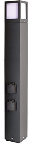 Deko-Light | Pollerleuchte Stehlampe Wegebeleuchtung Steckdosenturm Energieverteiler E27 außen outdoor Höhe 100cm Aluminium Druckguss inkl. 2 Steckdosen eckig | Facado grau