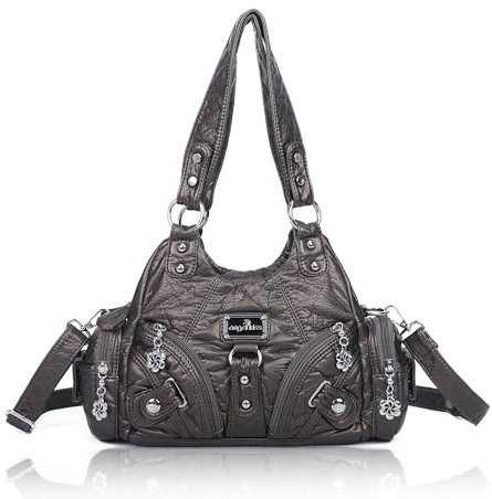 Angel Kiss Kleine Hobo-Umhängetaschen für Damen, Vagen, Leder, mehrere Taschen, Tragetasche mit Reißverschluss, Zinn