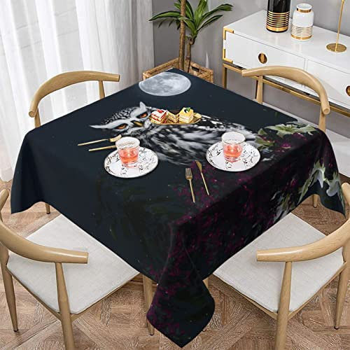Tischdecke mit Eule und Mond, 152,4 x 152,4 cm, waschbar, aus Polyester, ideal für Buffet-Tische, Partys, Urlaubsessen