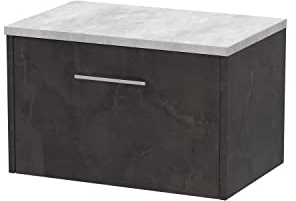 Hudson Reed JNU2622LBG Juno Wall Hung 1 Drawer Countertop Vanity & Laminate Worktop, 600mm, Matt Metallic Slate/Bellato Grey