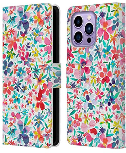 Head Case Designs Licenciado Oficialmente Ninola Pétalos de Colores Primavera Floral Carcasa de Cuero Tipo Libro Compatible con Apple iPhone 14 Pro MAX