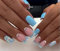 JUSTOTRY 24 Pcs Pailleté Carrés Faux Ongles Court avec Strass,Bleu Clair French Press on Nails Courts,Easy Faux Ongle avec Colle Pour Femme et Fille,Square Faux Ongles à Coller Nail Art