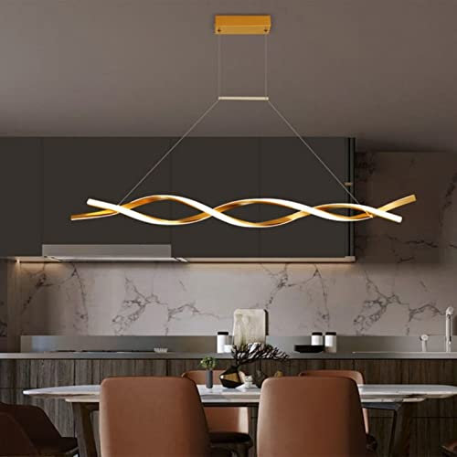 Pendelleuchte esstisch LED Dimmbar Wohnzimmer Hängelampe Modern Hängeleuchte mit Fernbedienung im Wellenförmig Design höhenverstellbar Innen Beleuchtung für Küche Büro Kronleuchter (Gold, 120cm)