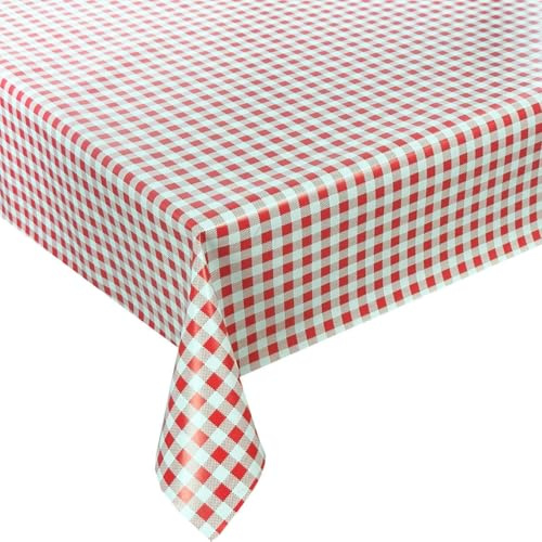 Wachstuch Tischdecke abwaschbar Gartentischdecke, Viele Größen und Designs, wasserabweisend (Kariert- Rot-Weiß- C-16-2, 240x140 cm)