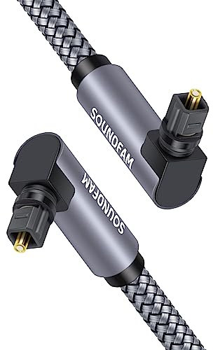 SOUNDFAM Dual 90 Grad Optisches Audiokabel Doppeltes Rechtwinkliges Optisches Kabel 360° frei Drehbarer Stecker Digitales Optisches Audiokabel für Heimkino, Soundbar, TV-Grau 3M