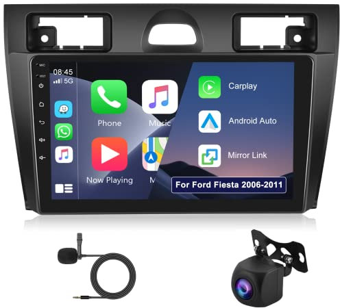 2GB 32GB Autoradio Android per Ford Fiesta 2006-2011 Radio Carplay Android Auto Mirror Link, 9 Pollici Touchscreen GPS Navi Bluetooth Wifi FM RDS HiFi SWC, Telecamera Posteriore 2 Din per Ford Fiesta