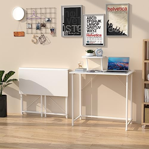 Scrivania Computer Pieghevole con Supporto per Monitor Staccabile, Tavolo Pieghevole da Esterno Interni, 80x45x75 cm tavolino Pieghevoli Piccolo, Scrittoio Bianca per Ufficio Lavoro Studio Campeggio