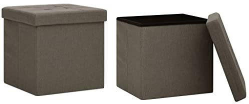 vidaXL Pouf con Contenitore Pieghevoli 2 pz Marroni in Simil Lino