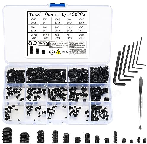 Juego de 420 Tornillos Prisioneros de Cabeza Hexagonal, Tornillos Prisioneros Allen de Punta de Copa, Manijas de Puerta Métricas M2.5/M3/M4/M5/M6/M8, con llave Allen (M2.5/M3/M4/M5/M6/M8)