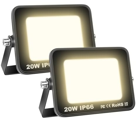 Willpower 2pcs LED Strahler Außen 20W 2000LM LED Scheinwerfer 3500K Warmweiß IP66 Wasserdicht LED Außenstrahler Fluter Flutlicht Aussenlampe für Garage Flur Garten Innenhöfe Hotel Sportplatz Hinterhof