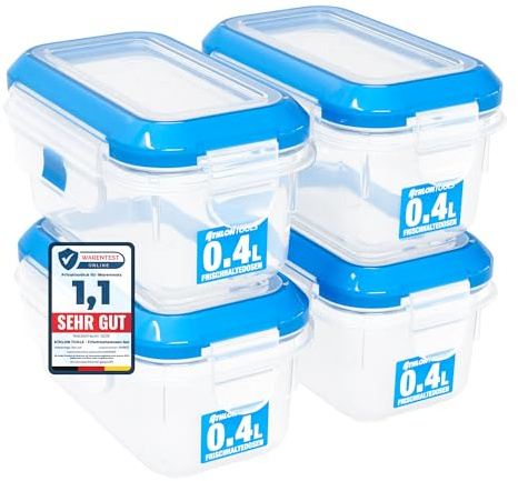 ATHLON TOOLS 4x 400ml Frischhaltedosen-Set in Gastro-Qualität - 100% luftdicht und auslaufsicher -40 bis +100 Grad - für alle Lebensmittel - BPA-frei - Vorratsdosen für Kühlschrank (0.4 L | 4er Set)