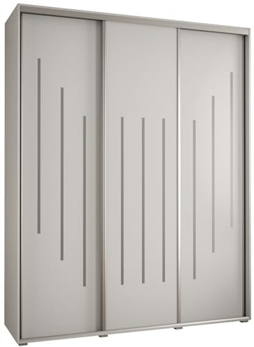MEBLE KRYSPOL Davos 8 200 Schrank mit DREI Schiebetüren für Schlafzimmer - Moderner Aufbewahrungsschrank mit Kleiderstange und Regalen - 235,2x200x45 cm - Weiß Weiß Silber