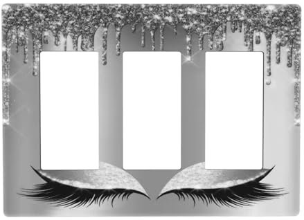 Wimpernglitzer, silberfarben, glamouröse Augen, 3-Gang-Wippschalter, Lichtschalter-Abdeckplatte, dekorative elektrische Frontplatte für Badezimmer, Wohnzimmer, Dekoration, Jumbo, schraubenlos