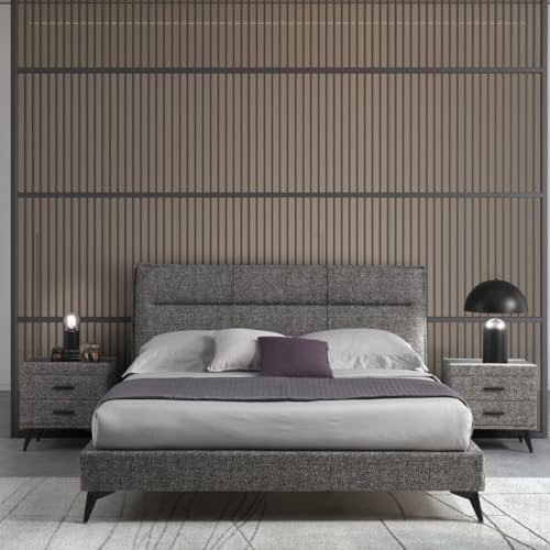 EVERGREENWEB - Letto Matrimoniale in tessuto Bouclè Grigio Antracite, Elegante Testiera Trapuntata - Letto di Design Moderno - Rete Ortopedica Removibile in doghe di legno - Trieste