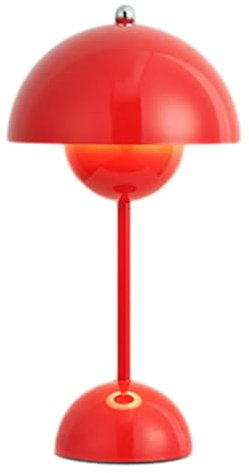 LED Flowerpot Tischlampe Kabellos Akku Pilz Lampe, Modern Macaron Lampe Retro Touch Dimmbar Tischleuchte mit 3 Farben Nachttischlampe für BüRo,Bars,Wohnzimmer,Schlafzimmer (Rot)